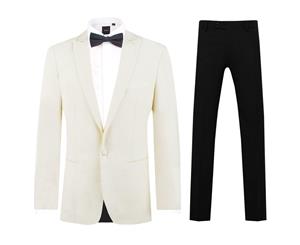 Dobell Mens White 2 Piece Tuxedo Slim Fit Peak Lapel Black Trousers