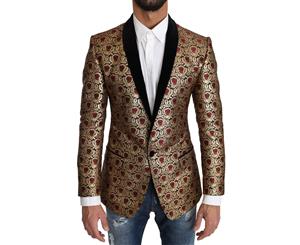 Dolce & Gabbana Blazer Gold Jacquard Floral Pattern Jacket