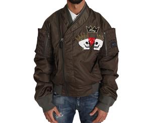 Dolce & Gabbana Brown Beaded Crown Skull Applique Logo Jacket