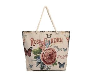 Embroidery Peony Flower Women's Canvas Tote Bag