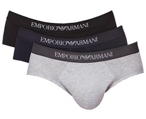 Emporio Armani Men's Pure Cotton Brief 3-Pack - Grey/Navy/Black