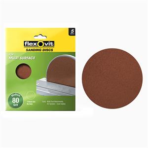 Flexovit 178mm 80 Grit All Surface Orbital Sanding Disc - 5 Pack