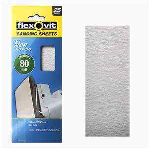 Flexovit 80 Grit Painted Surface 1 / 3 Sheet Orbital Sanding Sheet - 25 Pack