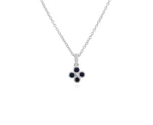 Floral Round Sapphire Bezel Set Clover Pendant in 925 Sterling Silver