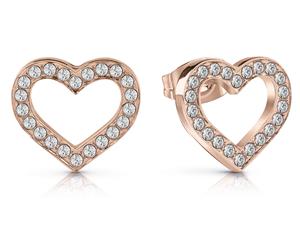 GUESS Crystal Heart Frame Stud Earrings - White/Rose Gold