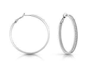 GUESS Pave Crystal Hoop Earrings - Silver