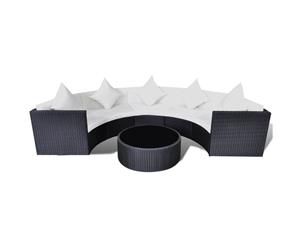 Garden Sofa Set 17 Pieces Half-round Poly Rattan Black Outdoor Lounge