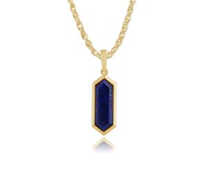 Geometric Hexagon Lapis Lazuli Prism Drop Pendant in Gold Plated 925 Sterling Silver