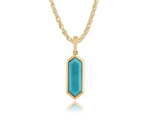 Geometric Hexagon Turquoise Prism Drop Pendant in Gold Plated 925 Sterling Silver