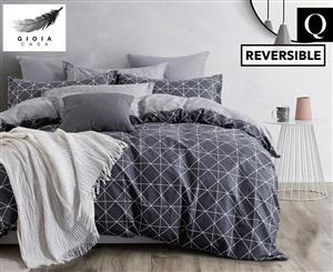Gioia Casa Manhattan 100% Cotton Reversible Queen Bed Quilt Cover Set - Charcoal
