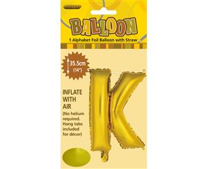 Gold K Alphabet Foil Balloon 35cm