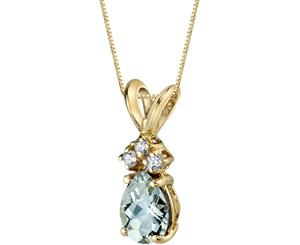 Green Amethyst Diamond Pendant 14K Yellow Gold Pear 7 x 5 mm 0.95 ct NSJP9696