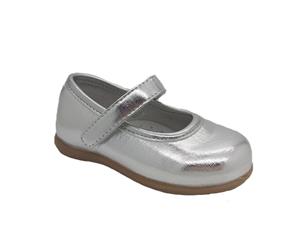 Grosby Milly Girls Toddler Shoes Mary Jane Shiny Cute Velcro Strap - Silver