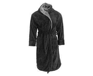 Harvey James Mens Soft Hooded Fluffy Dressing Gown (Black/Grey) - N1114