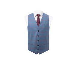 Holland & Sherry Mens Blue Vest Regular Fit 100% Wool Windowpane Check