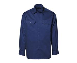 Id Mens Long Sleeve Cotton Loose Fitting Worker Shirt (Navy) - ID111