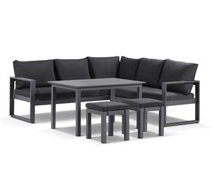 Indigo Outdoor Aluminium Corner Lounge Setting With Coffee Table And Ottomans - Outdoor Aluminium Lounges - Charcoal Aluminium with Denim