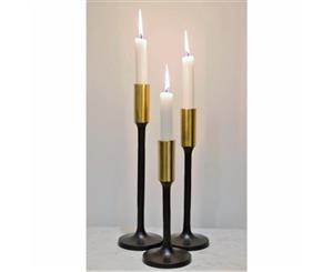 JUPITER 31cm Tall Single Candle Holder - Matte Black with Gold Top