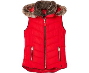 Joules Girls Alanis Quilted Hooded Warm Gilet Body Warmer - Red