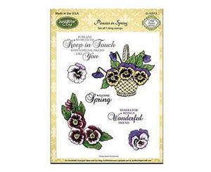 Justrite Papercraft Cling Stamp Set 5.5X8.5 Pansies In Spring 7Pc