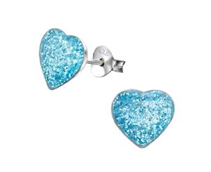 Kids Silver Heart Blue Glitter Colorful Earrings