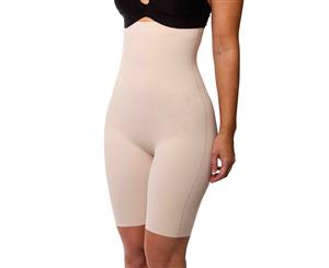 LaSculpte Women's Shapewear Tummy Control High Waist Mid Thigh Microfiber Seamless Shaping Short - Nude