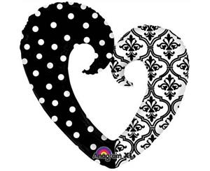 Large Heart Damask and Dots Foil Balloon