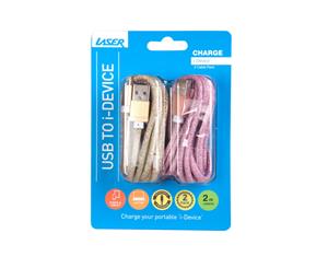 Laser Twin Pack Glitter Lightning Charge Cable Pink Gold