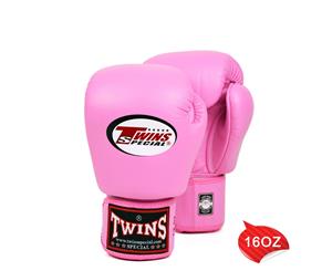 Leather Boxing Gloves Twins Kick Boxing MMA UFC Muay Thai Pink 16oz BGVL-3