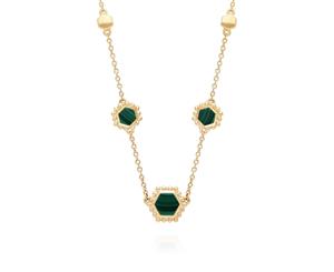 Malachite Flat Slice Hex Chain Necklace in Gold Plated Sterling Silver