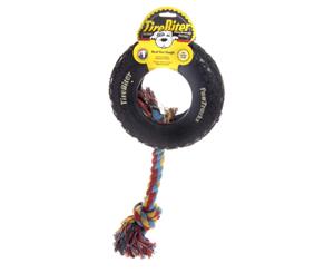 Medium Rubber Tire Biter with Rope Tough Dog Toy - 20cm Diameter (Mammoth)