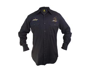 Melbourne Storm NRL LONG Sleeve Button Work Shirt BLACK