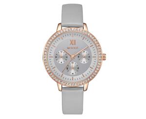 Mestige Women's 38mm Emily Leather Watch w/ Swarovski Crystals - Grey/Rose Gold