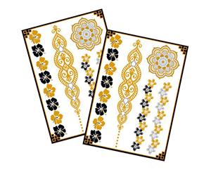 Metallic Temporary Tattoo Gold Silver Glitter Party Body Sticker Waterproof 2 Sheets 120