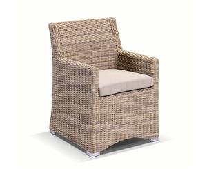 Milano Outdoor Wicker Dining Arm Chair - Outdoor Wicker Lounges - Brushed Wheat Sand cushion