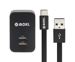 Moki Wall Charger Adapter w/ Type-C Syncharge USB C Cable for Samsung/LG Black