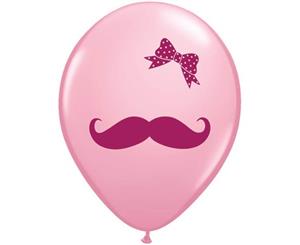 Moustache & Ribbon Pink 28cm Latex Balloon 50pk