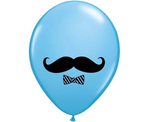 Moustache and Bow Tie Standard Pale Blue 28cm Latex Balloon 50pk