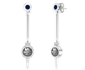 New York Islanders Diamond Dangle Earrings For Women In Sterling Silver Design by BIXLER - Sterling Silver