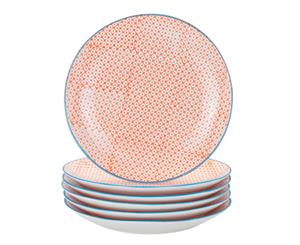 Nicola Spring Patterned Dinner Plates - Blue/Orange Print Design 26cm - Set of 6