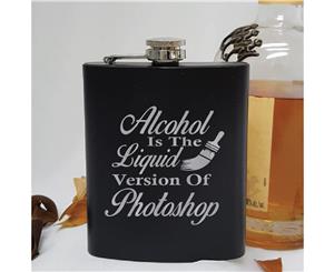 Novelty Engraved Black Hip Flask - Photoshop