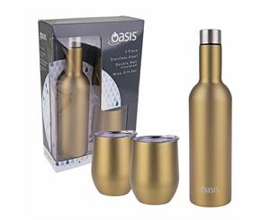Oasis Wine Traveler Bottle With Tumbler Double Wall Insulated 330ml Gold Kit Set