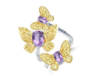 Olivia Yip - Beautiful Butterfly With Purple Gems Women's Ring