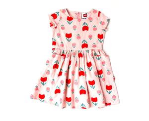 Oobi Girls' Megan Short Sleeved Dress Pink Tulip