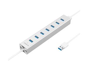 Orico Aluminum 7-Port USB 3.0 Hub with 10W Power Adapter - Silver