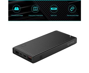 Orico K10000 10000mAh USB-A & Type-C & Micro B QC3.0 Smart Power Bank - Black - K10000-BK