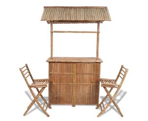 Outdoor Bar Counter Set 3 Piece Bamboo Garden Patio Furniture Stool