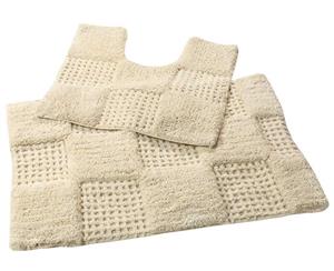 Oxford Squares Bath Mat Set- Ivory