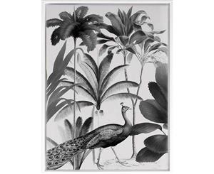 Peacock Parade Mono canvas art print - 75x100cm - White