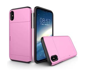 Pink For Apple iPhone XR Double Cards Space Armor Tough Strong Case Cover